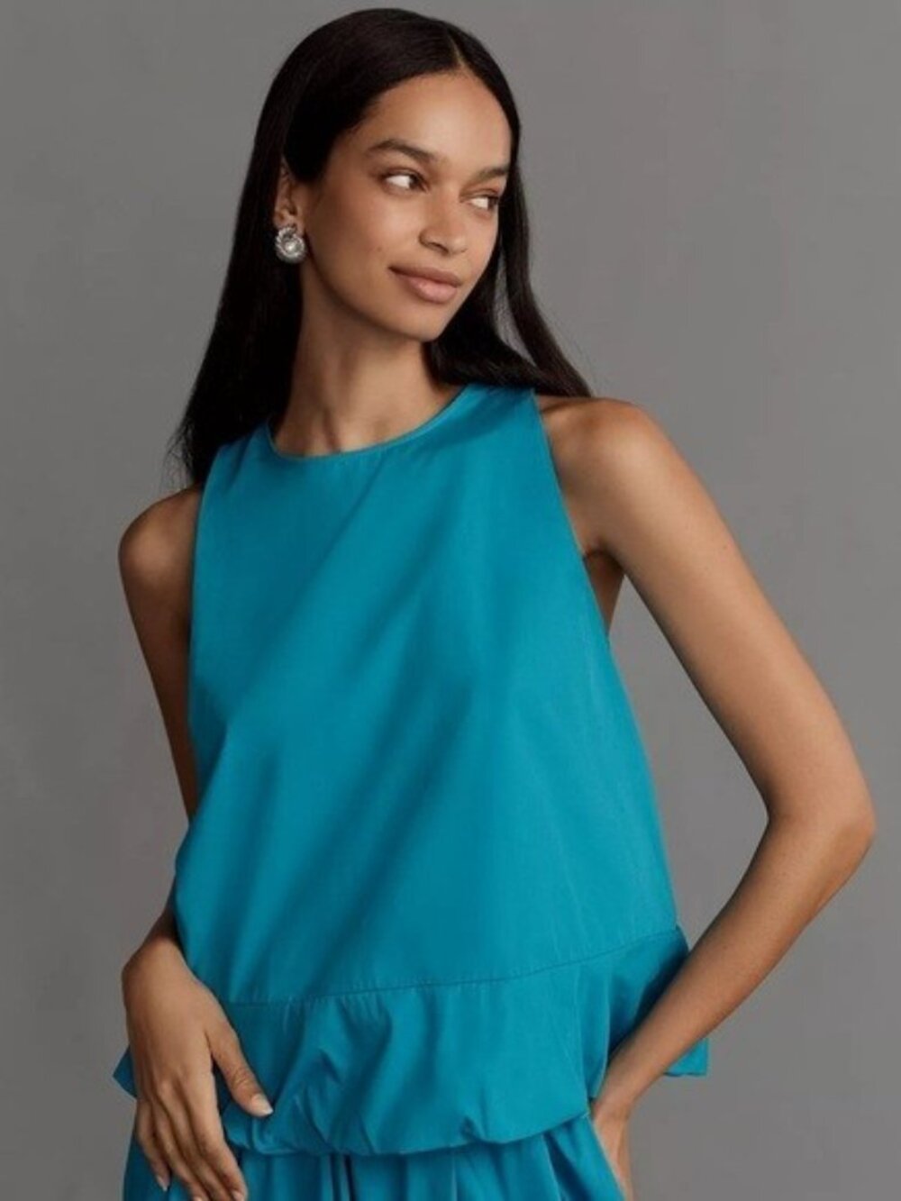 Anthropologie Maeve XL Sleeveless Bubble Top Teal Blue NWT MSRP $108